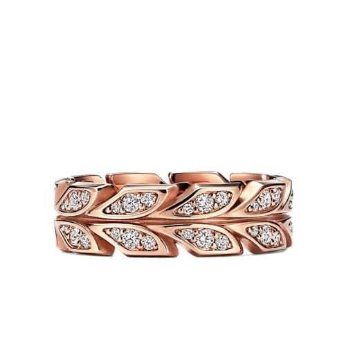 Tiffany & Co./蒂芙尼 Victoria系列 18K金玫瑰金镶嵌钻石藤蔓戒指指环GRP12052