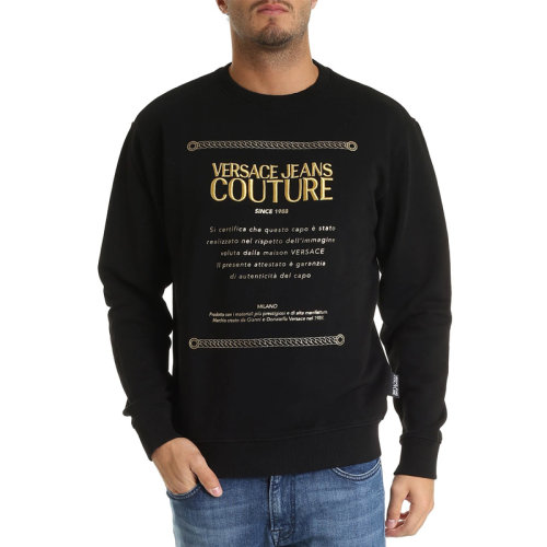 VERSACE JEANS/范思哲牛仔 男士黑色棉质金字字母徽标刺绣印花装饰圆领长袖上衣卫衣套头衫 B7GUA7FN-36604-Y6A