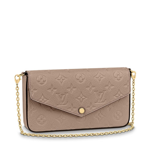 Louis Vuitton/路易威登 21新款 Félicie系列 女士斑鸠色粒面徽标印花牛皮按扣翻盖链条单肩手拿包M68697