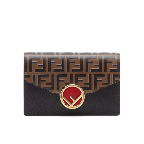 FENDI/芬迪 Baguette系列 女士黑色小牛皮翻盖FF图案浮雕手绘钱包8BS006AAIIF13VK