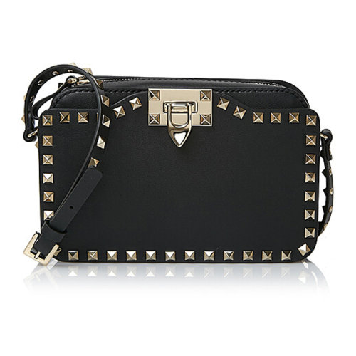 Valentino/华伦天奴  女包女士黑色皮革时尚百搭铆钉装饰品牌LOGO斜挎包单肩包  RW2B0148BOL 0NO