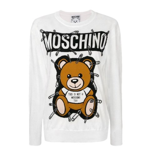 MOSCHINO/莫斯奇诺 女士羊毛小熊别针针织衫时尚休闲长袖针织衣毛衣 女士针织衫/毛衣