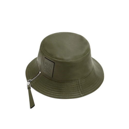 LOEWE/罗意威 22年春夏新款 女士卡其绿色纳帕牛皮革拉链渔夫帽112.10.010-4160