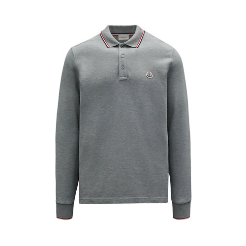Moncler/蒙克莱 22年秋冬新款 男士中灰色纯棉徽标贴片长袖Polo衫H20918B7010084556987