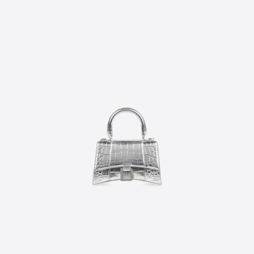  BALENCIAGA巴黎世家 22年秋冬 女士 手提包 Womens Hourglass Xs Handbag Metallized Crocodil