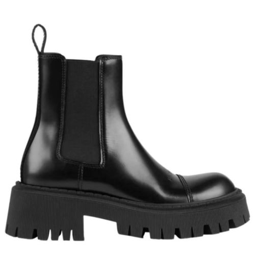 Balenciaga/巴黎世家 女士黑色柔滑牛皮革经典字母徽标压花装饰圆头厚底切尔西靴马丁靴中筒靴踝靴短靴女靴  641399WA8E91000【主推】