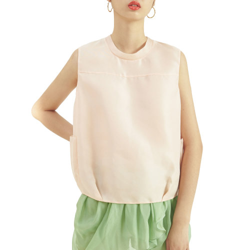 nisiss/怡夕O型圆领无袖拼接上衣女装T恤女士短袖T恤y156xf04-1