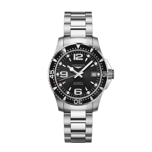 LONGINES/浪琴  康卡斯潜水系列机械钢链黑色表盘男表39毫米L3.741.4.56.6