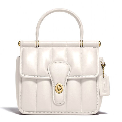 COACH/蔻驰 Willis系列18女士粉笔白色绗缝皮革旋锁开合单肩包斜挎包手提包链条包女包 C3844B4HA