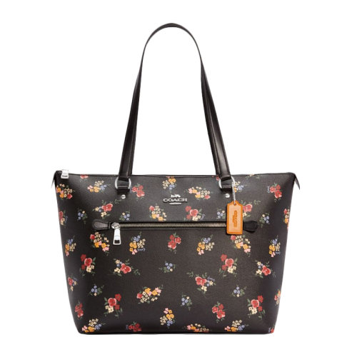 COACH/蔻驰【奥莱款】女士黑色多色涂层帆布/配皮经典字母徽标装饰花卉印花单肩包手提包托特包购物包女包 F6474SVA47