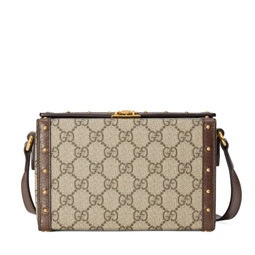 GUCCI/古驰 22新款 女士迷你棕色老花帆布棕色皮革滚边单肩斜挎硬质盒子包?678460HUHEG8358