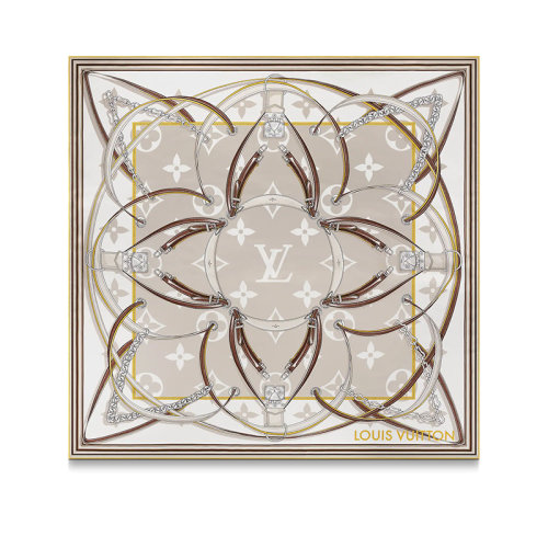 预订款一个月 Louis Vuitton/路易威登 22年秋冬新款 ULTIMATE MONOGRAM 90系列 女士浅米色桑蚕丝链条和老花图案方巾丝巾M77775
