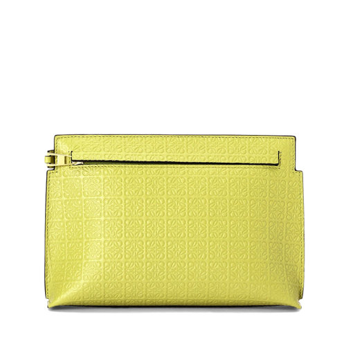 LOEWE/罗意威 22春夏新款Repeat T系列 女士迷你柠檬黄色徽标压纹小牛皮拉链手拿包0010642361