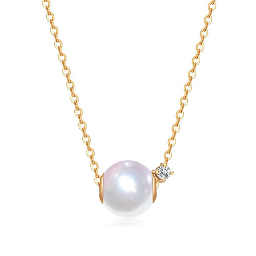 zhuella/珠艾乐 18k黄金钻石日本akoya海水珠路路通项链