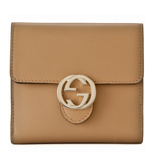 GUCCI 古驰 20春夏  女士金色牛皮双G金属logo装饰短款钱包
