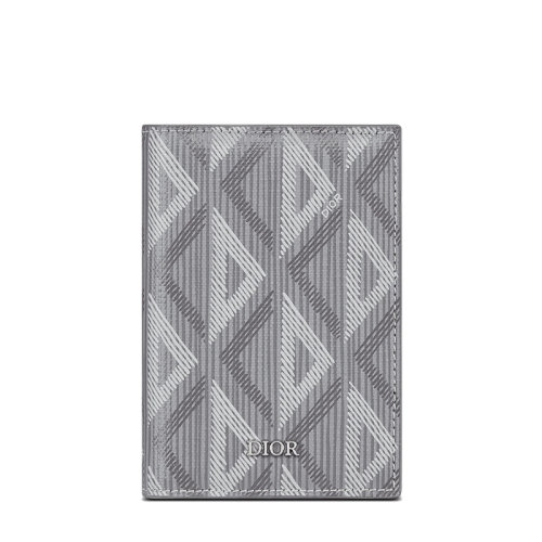 DIOR/迪奥 22春夏新款 男士灰色CD Diamond图案帆布光滑牛皮革双折卡夹卡包2ESCH138DCO_H42E