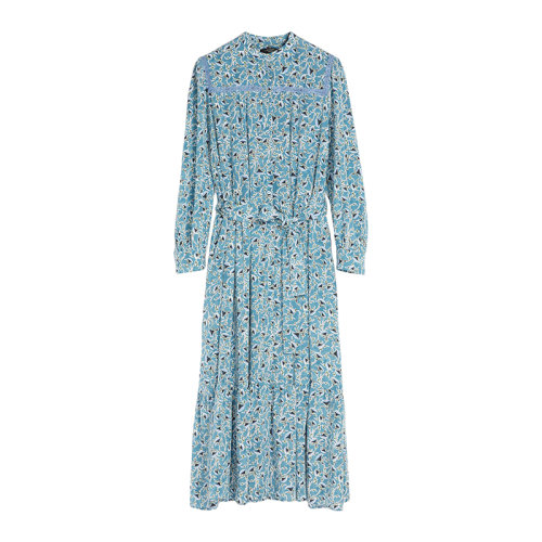 MaxMara/麦丝玛拉 22年早春新款 CALORE系列 女士水蓝色真丝双绉喇叭衬衫连衣裙5221032706004