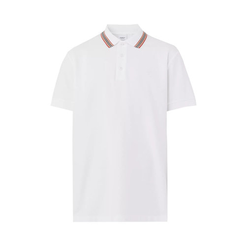 BURBERRY/博柏利 22年春夏新款 男士白色棉混纺标识刺绣衣领标志性格纹短袖polo衫80562251