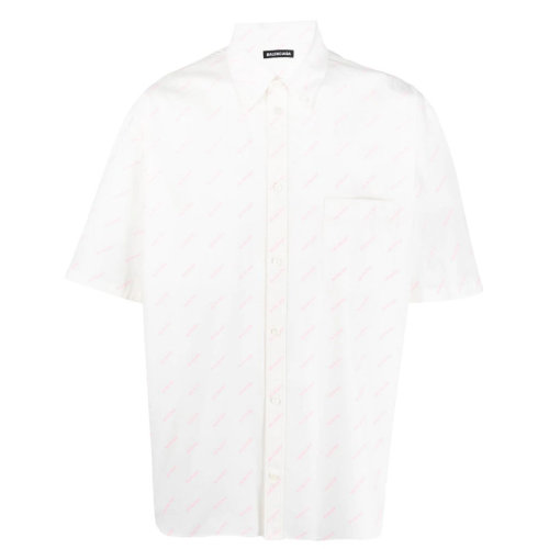Balenciaga/巴黎世家 男士白色满印花棉质短袖衬衫 534332TBL969535
