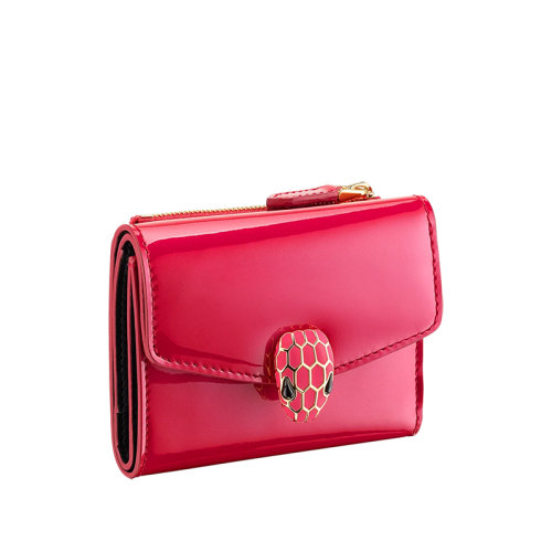 BVLGARI/宝格丽  SERPENTI FOREVER系列 女士红色光滑小牛皮石榴石红色珐琅蛇头扣三折钱包290607