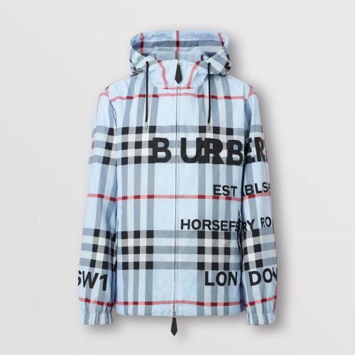  BURBERRY 22年秋冬 男士 Horseferry 印花格纹尼龙连帽外套 80502831