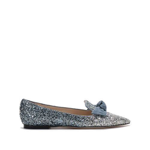 Jimmy Choo/周仰杰 女士闪光面料蝴蝶结饰带尖头单鞋平底鞋 GABIE FLAT FBG