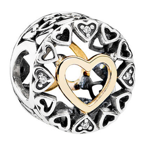 PANDORA/潘多拉 女士银色14k金与925银爱之圆DIY手链珠子串饰串珠 792009CZ