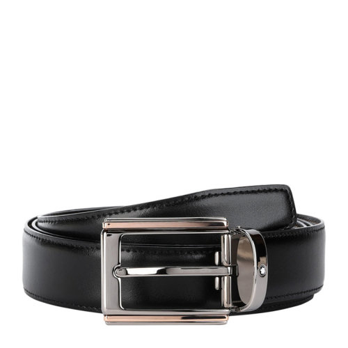 MontBlanc/万宝龙 男士经典时尚商务休闲黑色针扣式牛皮腰带皮带 118428