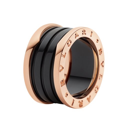 BVLGARI/宝格丽 B.zero1系列18K金玫瑰金嵌黑陶瓷 4行戒指  345846