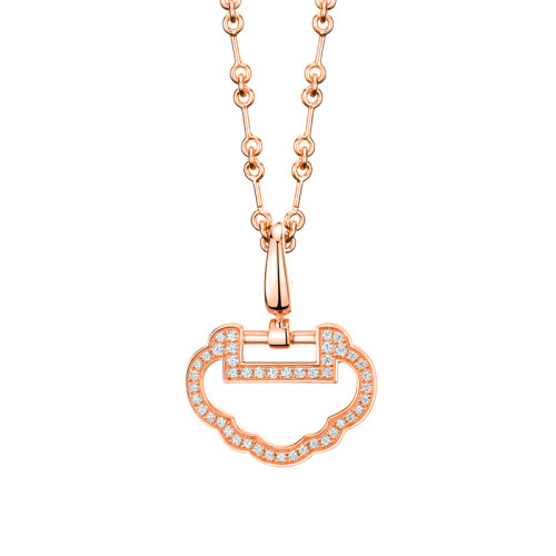 QEELIN/麒麟珠宝 YUYI系列 18K金玫瑰金镶嵌钻石小号镂空如意形状吊坠YY-030-OPD-RGD