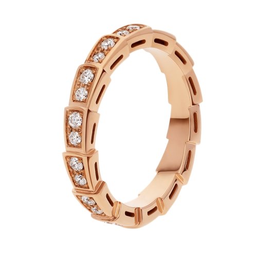 BVLGARI/宝格丽 经典款18K金玫瑰金带钻 窄款满钻蛇形戒指  349706
