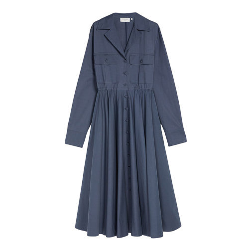 MaxMara/麦丝玛拉 22年早春新款 DIRCE系列 女士灰蓝色水洗纯棉华达呢衬衫式连衣裙2221012706002
