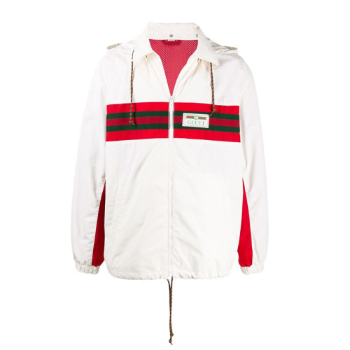 GUCCI 古驰 男装 服装 白色尼龙抽绳翻领红色条纹外套 男士夹克