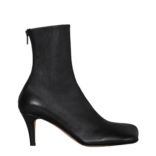 Bottega Veneta/葆蝶家 新款女士黑色弹力小羊皮方头高跟靴 610238VBSO01000