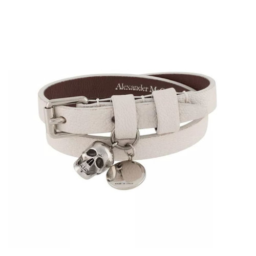 Alexander McQueen/亚历山大麦昆 男女同款 白色皮革时尚骷髅头手链 630990DZPOY9003