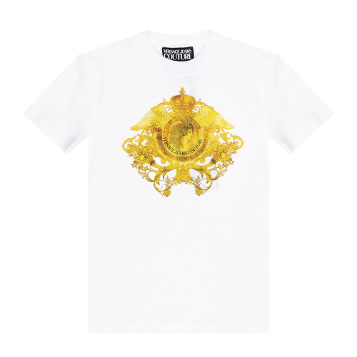 VERSACE JEANS/范思哲牛仔 女士拼色棉质经典字母徽标印花装饰圆领短袖上衣T恤 B2HWA730-30454 多色可选