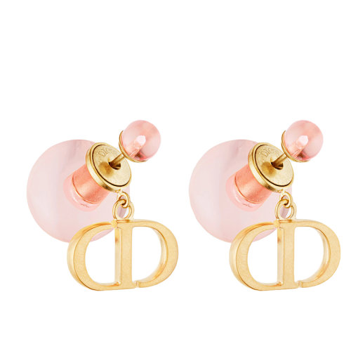 Dior/迪奥 22春夏新款TRIBALES系列 女士金色饰面金属淡粉色透明树脂珠饰CD耳环 E1822TRIPL_D304