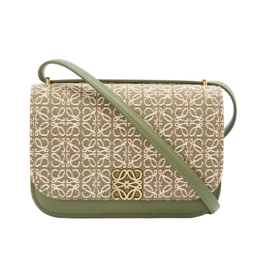 Loewe/罗意威 22春夏新款Goya系列 女士小号牛油果绿色牛皮革Anagram提花帆布和封口斜挎单肩包 0010687424
