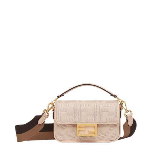 FENDI/芬迪 20  BAGUETTE系列 女士迷你粉色FF帆布刺绣FF图案翻盖磁扣开合单肩斜挎手提包8BS017AC9OF1F7L