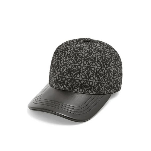 LOEWE/罗意威 22年春夏新款 男士炭灰色/黑色提花布和牛皮革老花图案棒球帽鸭舌帽K820358X01-1268