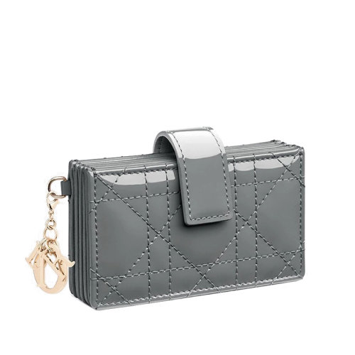 DIOR/迪奥 LADY DIOR 系列 灰绿色漆面经典藤格纹风琴褶卡片夹 S0074OVRB_M41G