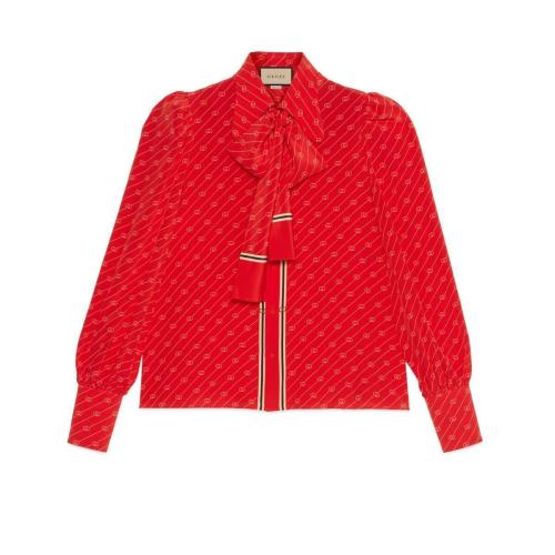  GUCCI古驰 22年秋冬 男士 饰领结GG斜条纹真丝衬衫 660046 ZAGRU 6447