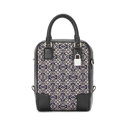 LOEWE/罗意威 22年新款 Amazona系列 男士海军蓝/黑色提花小牛皮皮革手柄拉链开合肩背斜挎手提包B039L51X02-5938