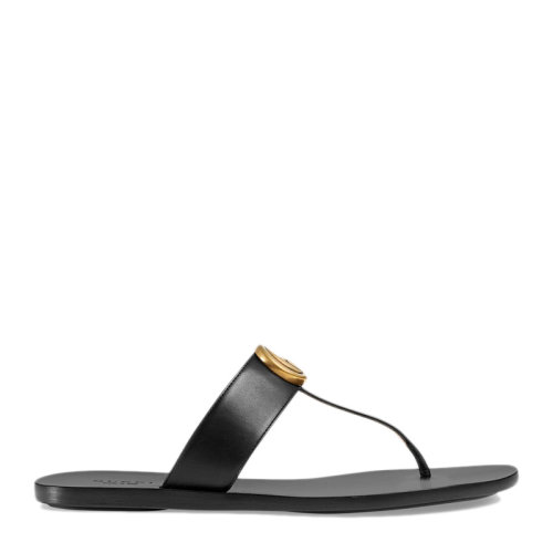 GUCCI/古驰 女士双G丁黑色双G造型皮革夹趾凉鞋 497444-A3N00-1000（99新未使用）