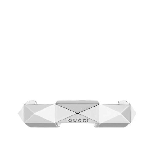 GUCCI/古驰 Link to Love系列 18k金白金Gucci铭文饰钉细节宽形戒指662188J85029000