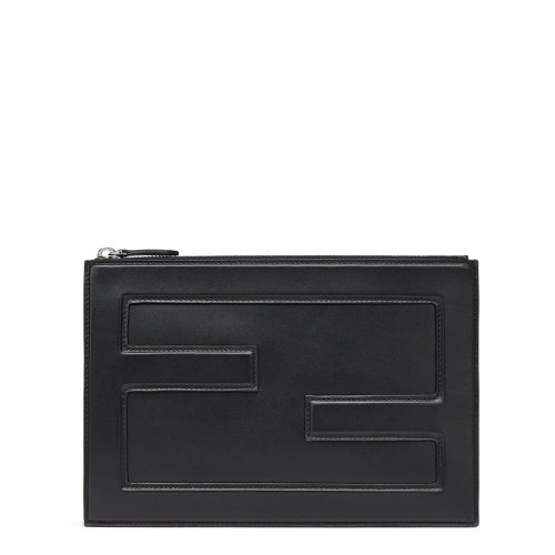 FENDI/芬迪 20  BAGUETTE系列 男士大号黑色小牛皮压花FF图案拉链手拿包7N0113AG0OF0GXN