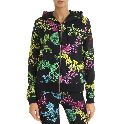 VERSACE JEANS/范思哲牛仔 女士拼色棉质全彩色巴洛克印花拉链开合长袖上衣外套连帽衫运动衫 B6HUB784-SL300-899