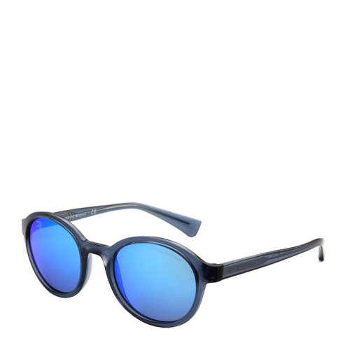Emporio Armani/安普里奥阿玛尼 时尚 休闲 复古 圆形 男女款 太阳镜 透明 蓝色镜框 蓝色 反光镜片 墨镜 眼镜 EA4054 49mm 阿玛尼