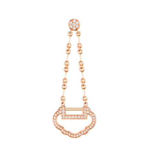 QEELIN/麒麟珠宝 YUYI系列 18K金玫瑰金镶嵌钻石小号镂空如意形状耳坠耳环YY-030-OER-RGD