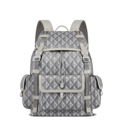 DIOR/迪奥 22春夏新款HIT THE ROAD系列 男士灰色CD Diamond图案帆布皮革饰边翻盖抽绳双肩背包1ESBA163CDP_H42E